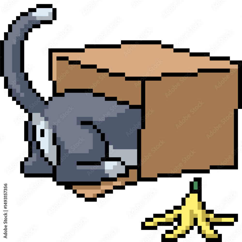 Fototapeta premium pixel art of stray cat hide in box