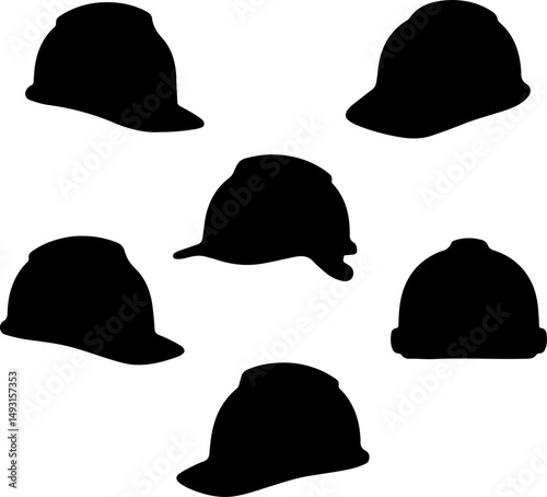 Construction Helmet Silhouettes Set" vector