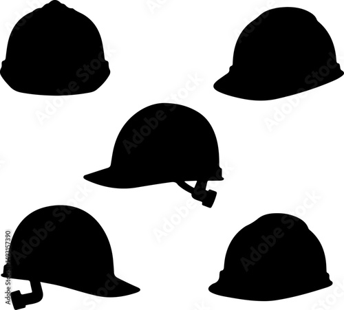 Construction Helmet Silhouettes Set" vector