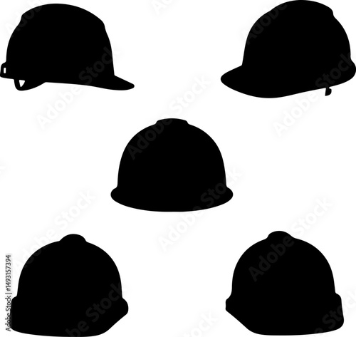 Construction Helmet Silhouettes Set" vector