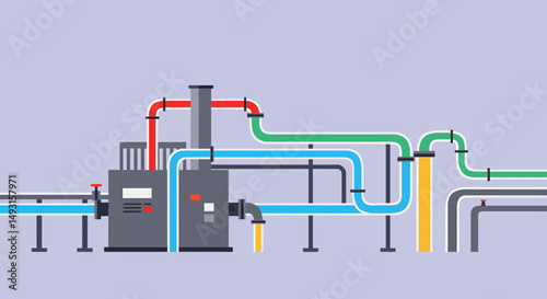Colorful Industrial Piping System Illustration