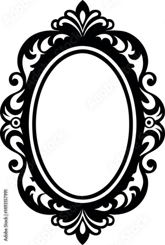 Vintage ornate vector frame with floral accents and oval picture area vector silhouette Generative AI