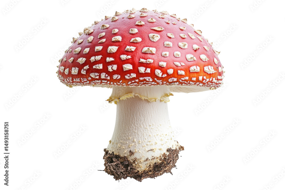 Obraz premium A striking Fly Agaric mushroom a symbol of folklore and caution stands out against a deep on transparent background