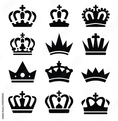 Diverse set of simple black silhouette crowns.