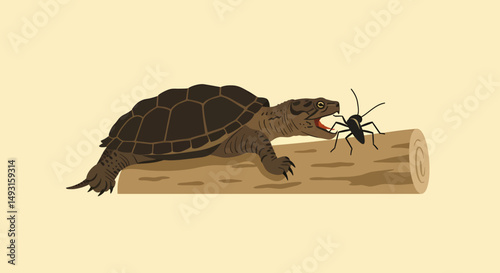 Turtle Eating Insect On Log Pixel Art