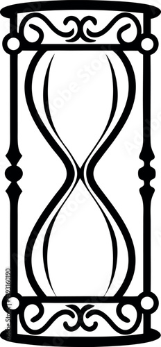 Elegant Hourglass Design, Ornate Frame, Timeless Symbol, Black and White Silhouette vector silhouette  
