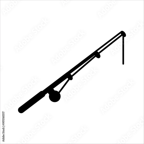Fishing Rod doodle vector. Spinning rod isolated on white background. Cartoon fishing pole coloring page. Line art 