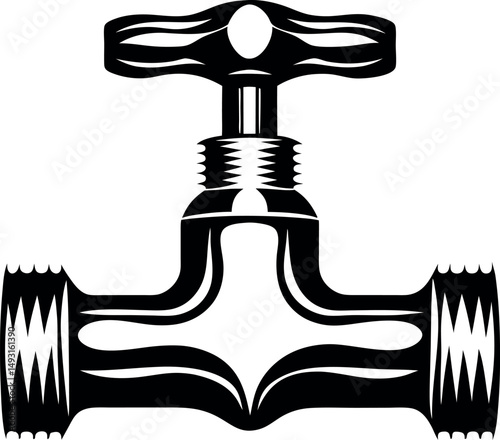 Stylized Black and White Illustration of a Water Valve with Knob vector silhouette 