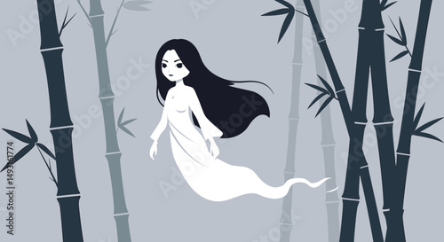 Pixel Art Ghost In Grey Bamboo Forest