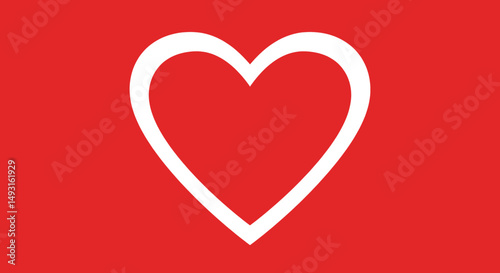 White Heart Icon On Red Background