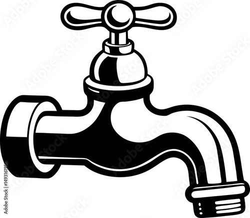 Detailed black and white cartoon faucet suitable for plumbing or DIY projects vector silhouette Generative AI