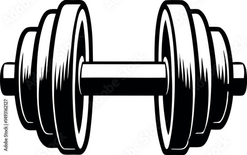 Black and white image of a classic dumbbell for weight training vector silhouette 
