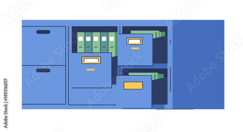 Blue Office File Cabinet With Folders And Boxes