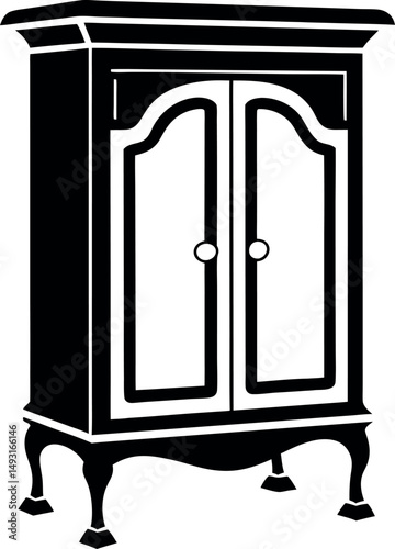 Vintage Black and White Wardrobe with Elegant Legs and Door Handles vector silhouette Generative AI