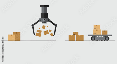Pixel Art Illustration Of Robotic Arm Handling Packages