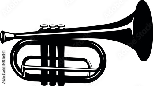 A bold black and white graphic of a musical trumpet instrument vector silhouette Generative AI