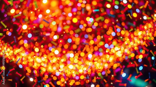 Vibrant celebration background filled with colorful confetti and bokeh lights