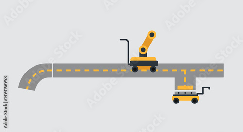 Pixel Art Illustration Of An Automated Construction Robot On Road