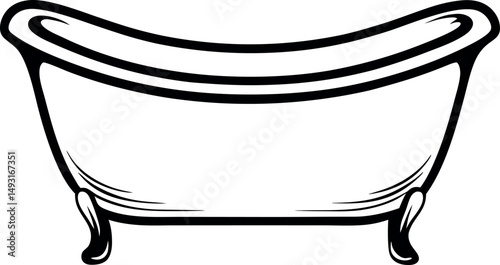 Elegant Vintage Clawfoot Bathtub Illustration in Black and White Outline vector silhouette Generative AI