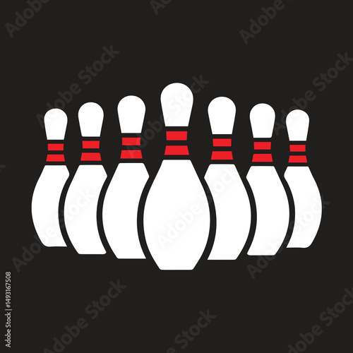 Bowling Pins Minimalist Silhouette Design Symmetrical Bowling Pins in Black and White Vector Art