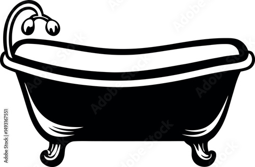 Elegant black and white clawfoot bathtub illustration for home decor projects vector silhouette Generative AI