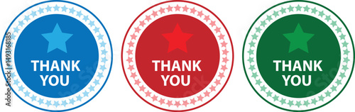 Set of Circular Thank You Labels in Red, Blue, and Green