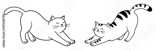 stretching cats cute animals silhouette laser cutting vector