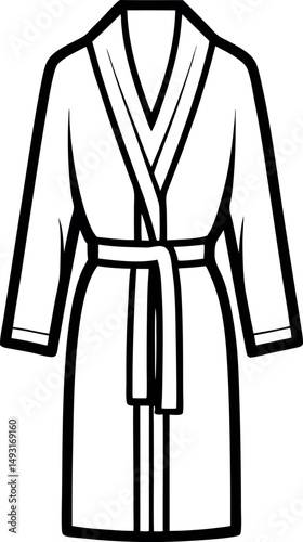 Simple black and white line art illustration of a cozy bathrobe vector silhouette  