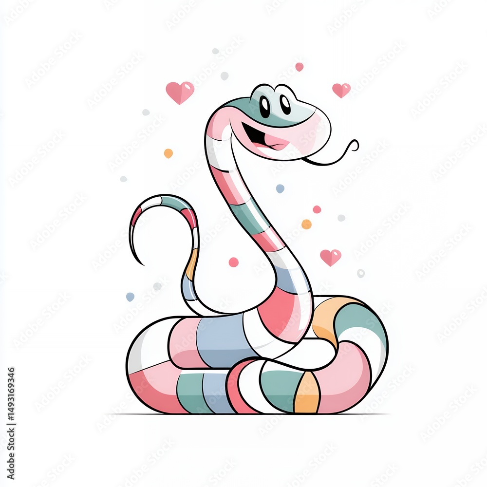 Fototapeta premium Cute Colorful Cartoon Snake with Hearts Pixel Art Illustration