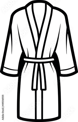 Black and white illustration of a bathrobe with a tied belt vector silhouette Generative AI