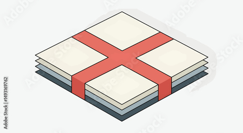 Stacked Documents With Red Ribbon Design