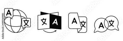 Language translate icon set for multilingual communication tools with speech bubble globe document swap element vector illustration.