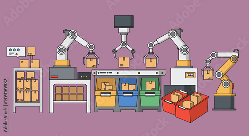 Automated Packaging Line In Pixel Art Style