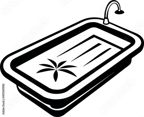 Elevated view of an indoor stylized bathtub with a palm tree design vector silhouette Generative AI