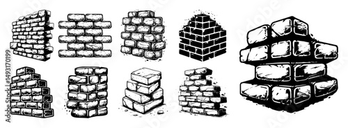 brick wall elements engraving shape sketch vector