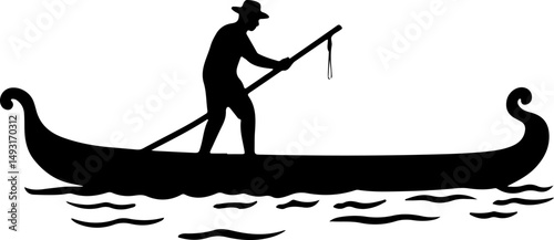 Silhouette of Gondolier on Boat

