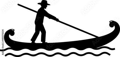 Silhouette of Gondolier on Boat

