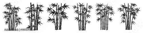 bamboo bush silhouette shape engraving vector