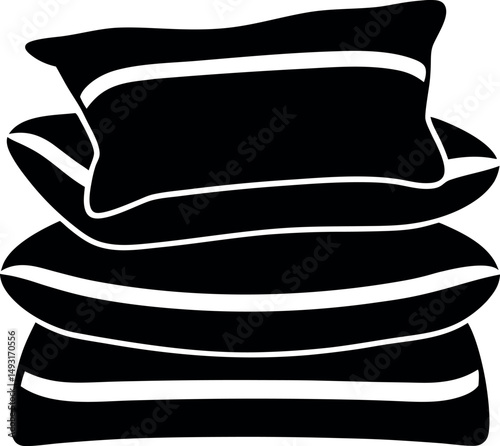 Pile of Pillows with Stripes in a Solid Black and White Image vector silhouette Generative AI