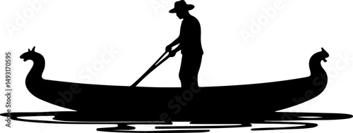 Silhouette of Gondolier on Boat

