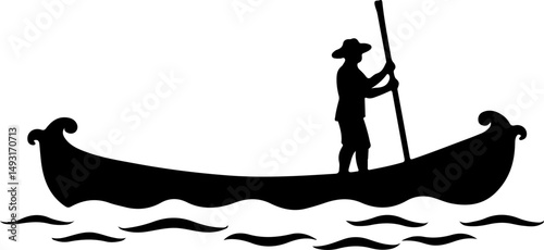 Silhouette of Gondolier on Boat

