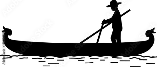 Silhouette of Gondolier on Boat

