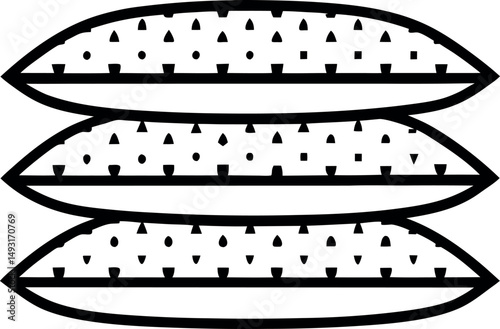 Three stacked pillows with geometric patterns in a black and white illustration vector silhouette Generative AI