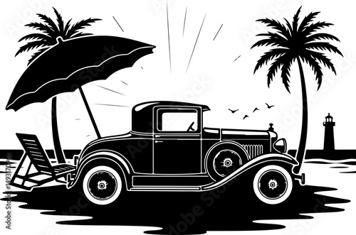 Vintage Convertible Car Silhouette