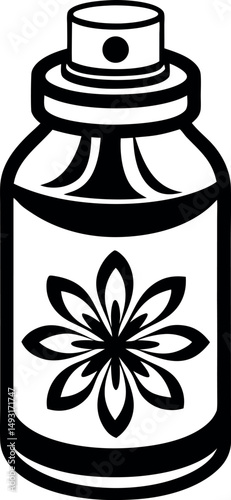 Elegant black and white perfume bottle with floral design illustration vector silhouette  