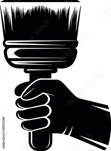 Illustration of a hand holding a paint brush for renovation projects vector silhouette Generative AI