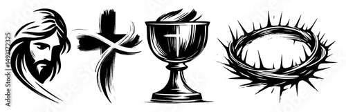 religious vector set with jesus face