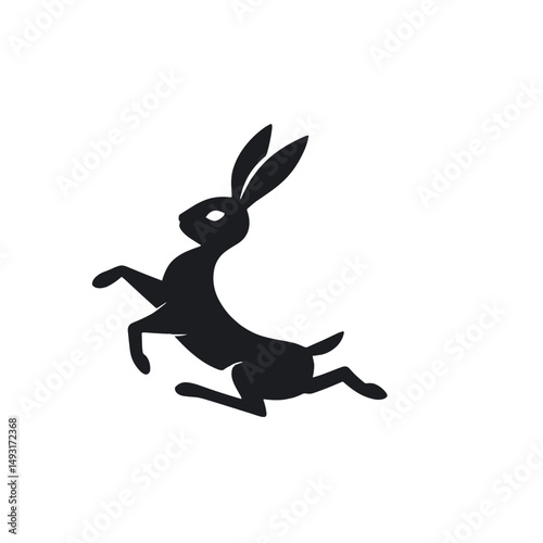 Stylized silhouette illustration of a leaping rabbit