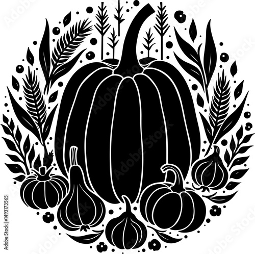 Harvest Pumpkin and Fall Vegetables Silhouette