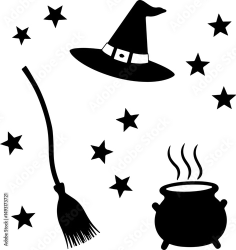 Witch Flying with Cat Silhouette